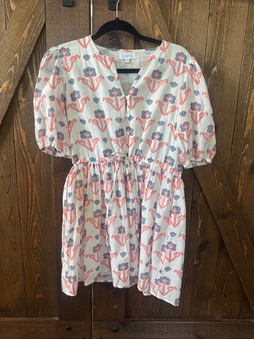 Livro Girls' White Casual Dress with Pink & Blue Floral Print